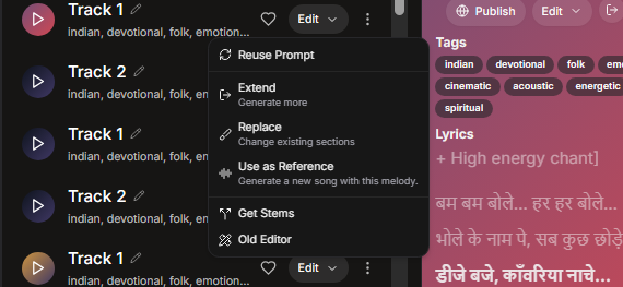 Sonauto AI’s Inpainting/Edit Lyric Interface