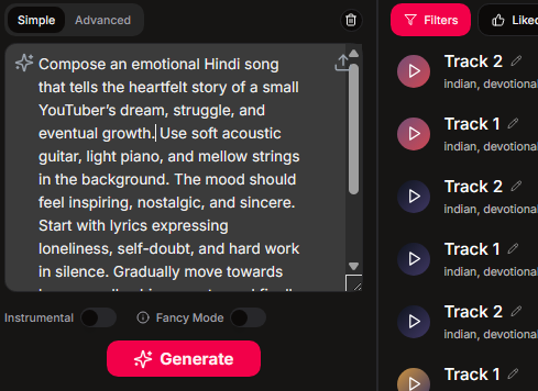 Sonauto AI’s Simple Mode Prompt Window
